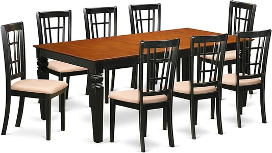 East West Furniture LGNI9-BCH-C 9 Piece Dining Table Set Includes a Rectangle Wooden Table with Butterfly Leaf and 8 Linen Fabric Dining Room Chairs, 42x84 Inch, Black & Cherry