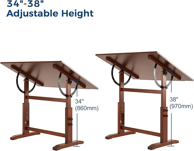 VISWIN Wood Drafting Table for Adults, 30" X 42" Extra-Large Drawing Table with Adjustable Height & Angle for Art Studio, Solid Pine Wood Artist Desk for Drawing, Drafting, Writing, Reading