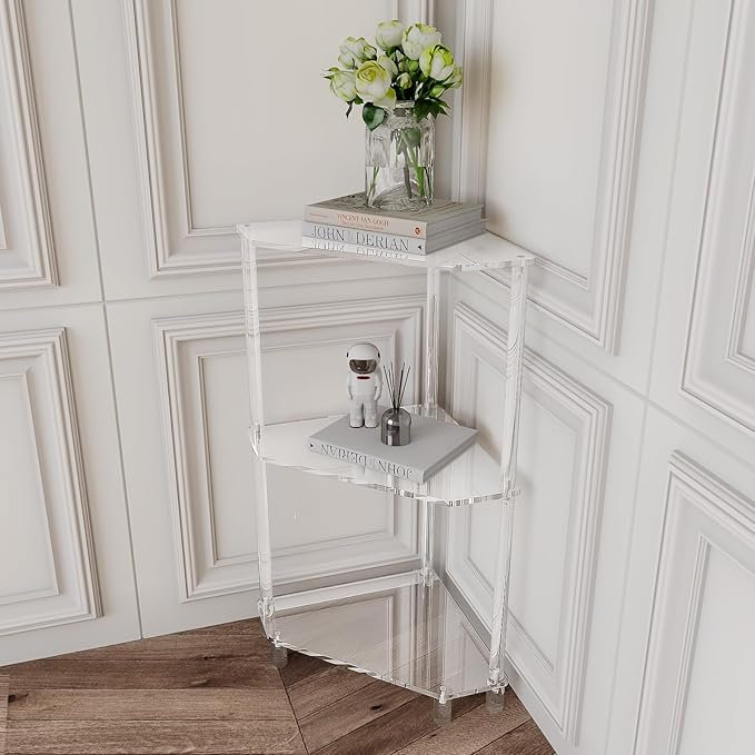 Eglaf Acrylic Corner Side Table - 3 Tier Triangle End Table - Small Side Table for Living Room, Bedroom, Bathroom - 11.8'' L x 11.8'' W x 26 ''H