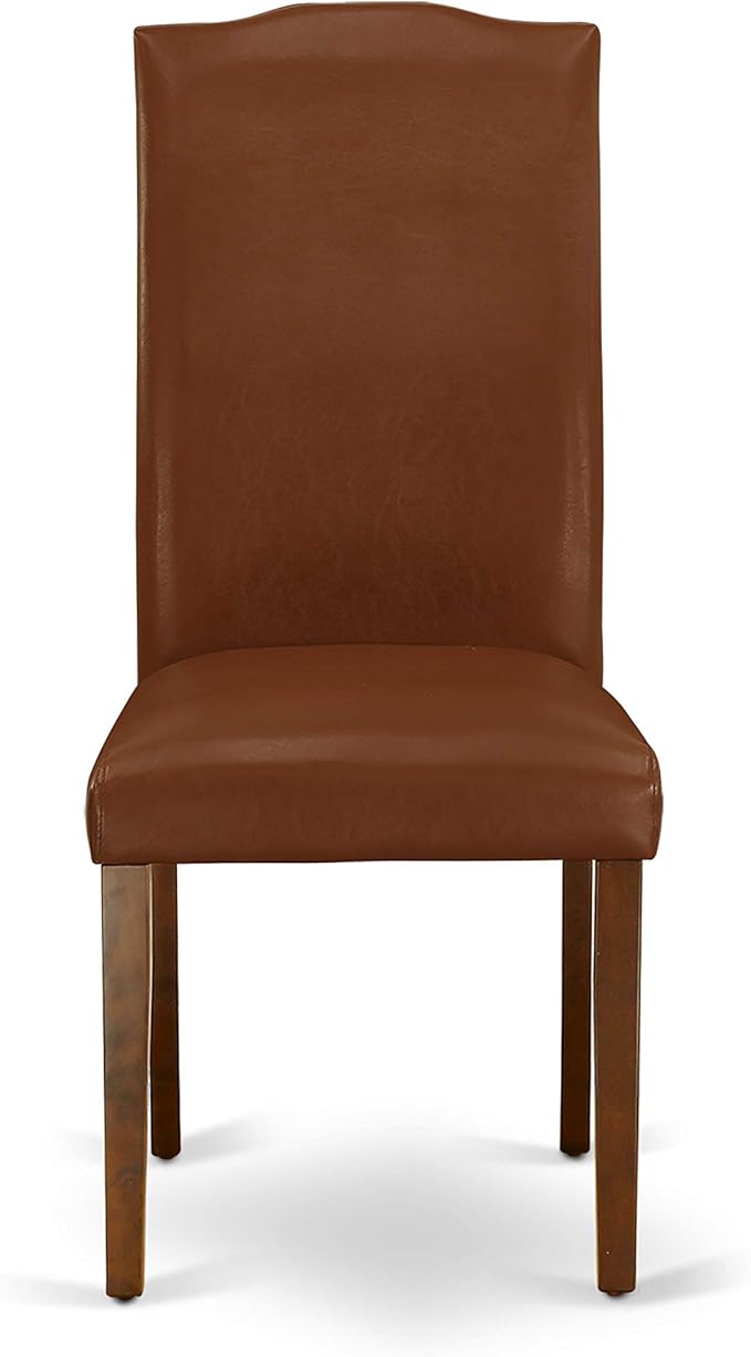 East West Furniture DOEN7-MAH-66 7 Piece Dining Table Set Consist of a Rectangle Dining Room Table with Butterfly Leaf and 6 Brown Faux Faux Leather Parson Chairs, 42x78 Inch, Mahogany