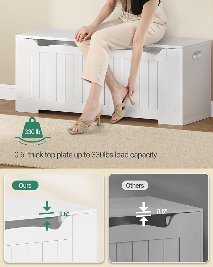 47.2" Storage Chest, Extra Large Storage Bench Trunk with 2 Safety Hinges, Wooden Box, Lift-Top Chest Organizer, Shoe Bench for Entryway, Bedroom, Living Room, White SB28603X