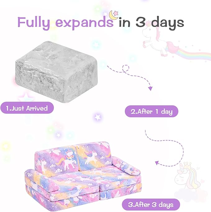IFNOW Modular Kids Play Couch,Toddler Couch Kids Sofa,Child Sectional Sofa,Bedroom and Playroom Furniture for Toddlers,Convertible Foam and Floor Cushion for Boys and Girls,Glow in The Dark,Unicorn