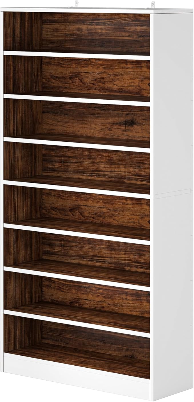 Tribesigns Tall Shoe Cabinet, 9 Tiers 40-45 Pairs Heavy Duty Wood Freestanding Shoe Storage Cabinet, 70.8'' Tall Shoe Cabinet with Open Storage for Entryway (White/Brown)