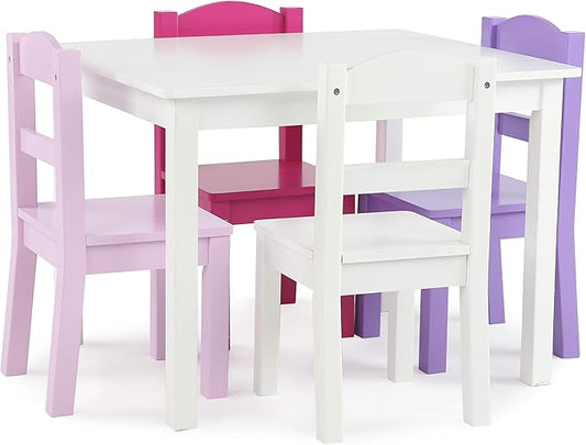 Humble Crew Kids Wooden Table and 4 Chairs Set, White/Purple/Pink - Kids Table and Chair Set for Toddlers and Children for Arts, Crafts, and Snack Time - Sturdy, Durable Toddler Activity Table