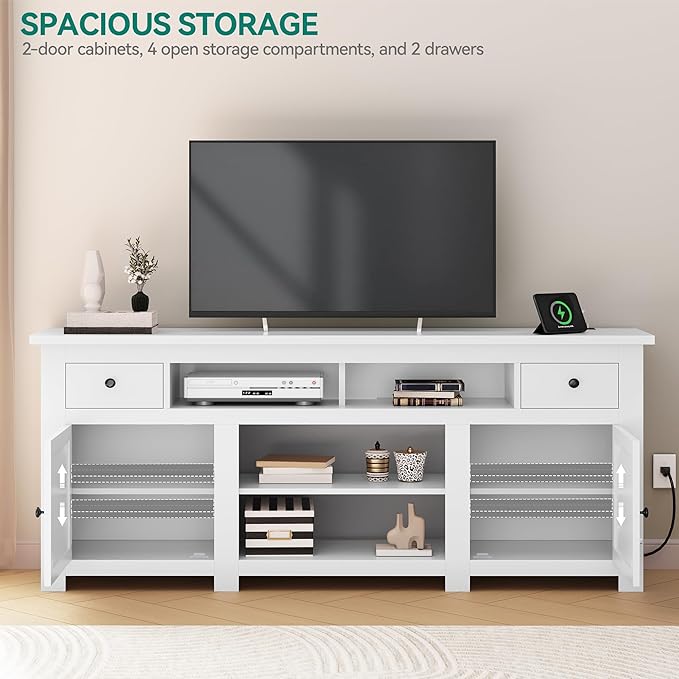 YITAHOME TV Stand for 75/80 Inch TV, Entertainment Center, TV Cabinet with Drawers and Power Outlet, White TV Console for Living Room Furniture (70 Inch Lenght 30 Inch High)