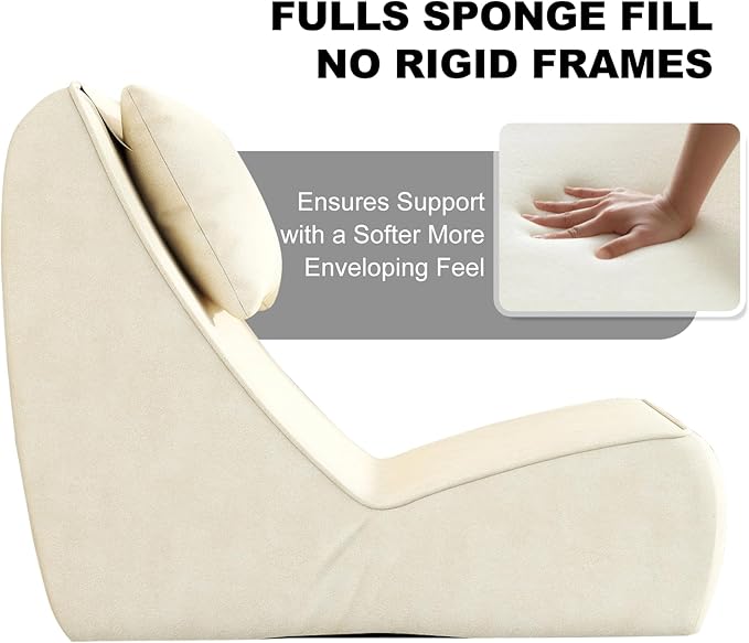 Giant Bean Bag Chair for Adults - Indoor Chaise Lounge with Neck Pillow & Ottoman, All-in-One Sponge Design, Comfy Floor Chair for Reading, Gaming, Napping, and Movies (Khaki)