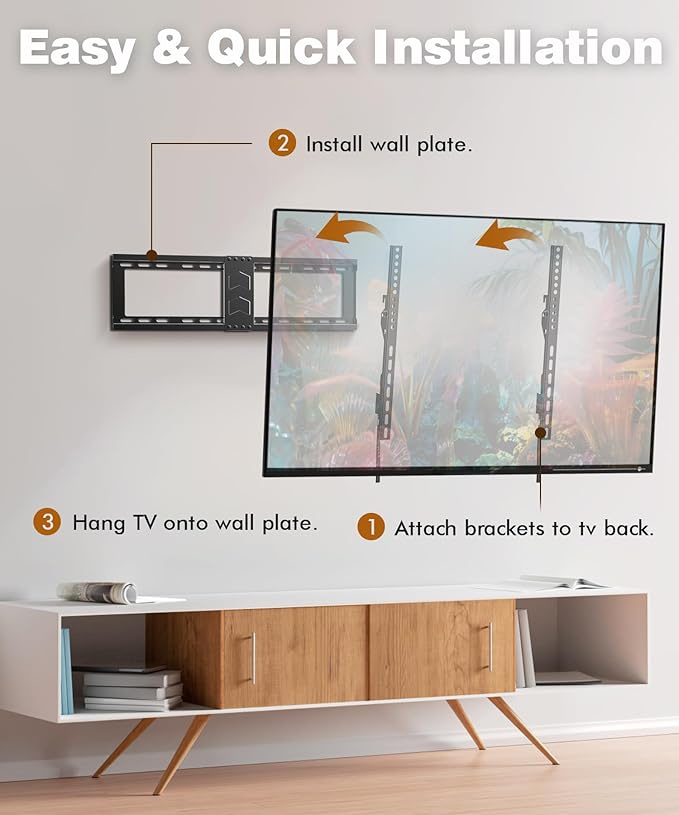 TV Wall Mount for Most 37-82 Inch, Low Profile Tilt Wall Mount TV Bracket for Flat/Curved TVs with Max VESA 600x400mm, Fits 16"-24" Studs Up to 132 lbs, Black