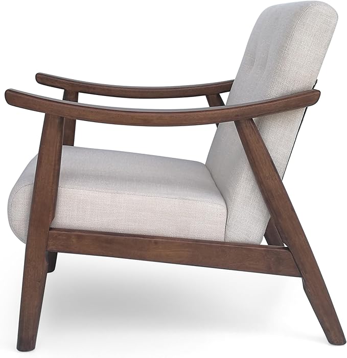 Ball & Cast Accent Chair Wide Armrest Mid-Century Lounge Living Room Chairs with Button Tufting,Wood Frame Seating Furniture for Bedroom,Apartment,Beige