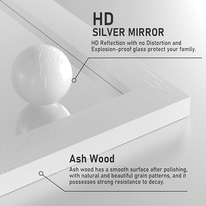 Farmhouse Mirror for Bathroom, White Rustic Vanity Mirror Wood Framed Decrative Mirrors, Barn Door Style Decor Entryway Bedroom 22x30INCH Horizontal