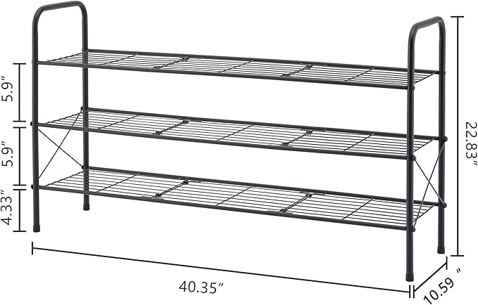 Hoctieon 3 Tier Mesh Style Shoe Rack, Entryway Shoe Shelf, Shoe Storage Organizer, Shoe Rack for Closet, Space Save for Bathroom, Garage, Hallway, Bedroom, Living Room, Black