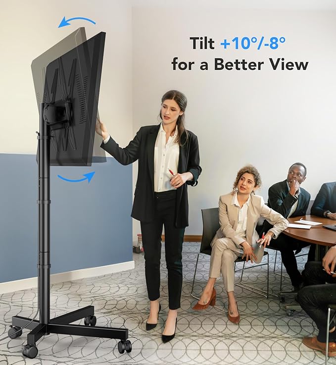 AX WABER Mobile TV Cart Stand with Wheels for 23-60" tvs, Height Adjustable, Portable Floor Stand Holds up to 88 lbs, Rolling TV Mount max VESA 400x400mm