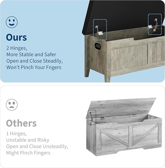 GAOMON Storage Bench with Padded Seat, 39.4” Wooden Chest Storage Box with 2 Safety Hinges, Entryway Benches with Flip-Top, Large Trunk for Living Room, Bedroom, Easy Assembly