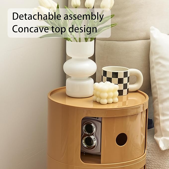 Round Nightstand with 3 Drawers, Modern Style Side Table, Multifunctional End Table Storage Cabinet for Living Room, Bedroom, Bathroom (Orange)