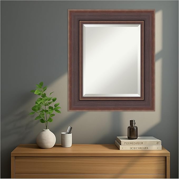Amanti Art Brown Wall Mirror 28x24 Moab Brown Bronze Rectangle Bathroom Mirror for Wall Decor Living Room, Small Modern Frame, Hangs Horizonally and Vertically, Bathroom Decor, Beveled Edge