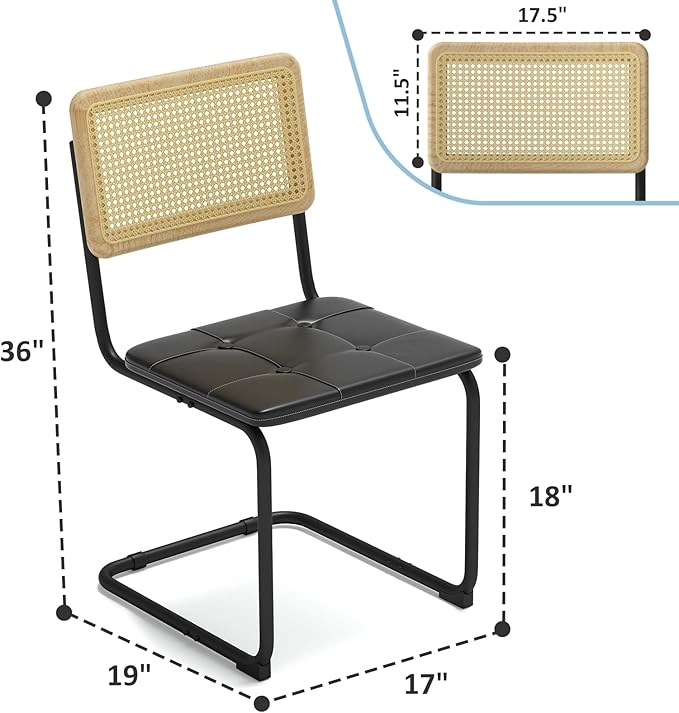 400lbs - Heavy Duty Rattan Dining Chair, Armrest Leather Cushions and Metal Frames, High-end and Durable with Rattan Weaving, Suitable for Home and Restaurant, Black