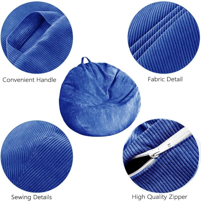 Kisoy Bean Bag Chair Cover (No Filler) Stuffed Animal Storage Bean Bag Cover Pets Dogs/Cats Lazy Beds. Washable Ultra Soft Corduroy Stuffed for Organizing Plush Toys or Textile, Sack Bean Bag