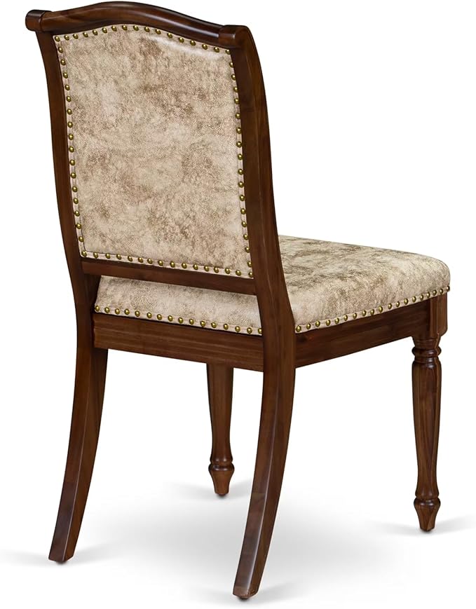 LEMA9-AWA-36 9 Pieces Kitchen Table Set Includes a Rectangular Dining Table and 8 Light Beige Polyester Fabric Dining Chairs, Antique Walnut Finish