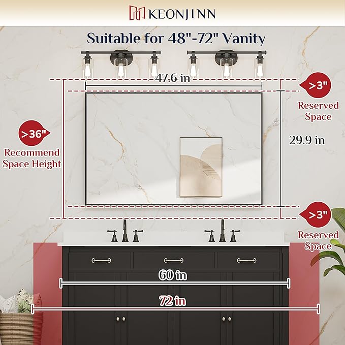 Keonjinn 48 x 30 in Brushed Nickel Bathroom Vanity Mirror, Rectangular Silver Metal Framed Wall-Mounted Mirror Square Corner Modern Farmhouse Rectangle Mirror for Over Sink(Horizontal/Vertical)