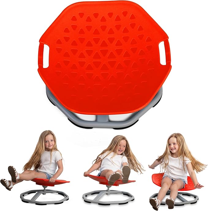 Special Supplies Spinning Chair for Kids- Versatile Kids Sit and Spin Sensory Chair for Training Body Coordination - Sensory Swivel Chair for Playroom, Bedroom, or Nursery (Red)