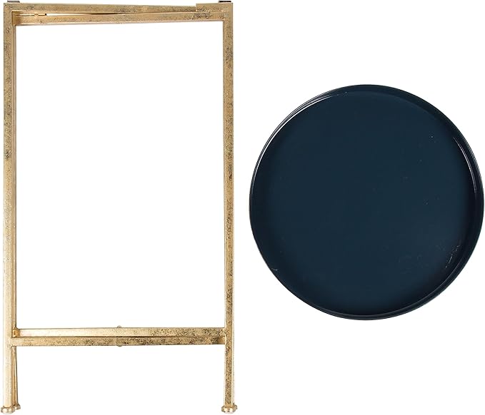 Kate and Laurel Celia Round Metal Foldable Tray Accent Table, Navy Blue with Gold Base