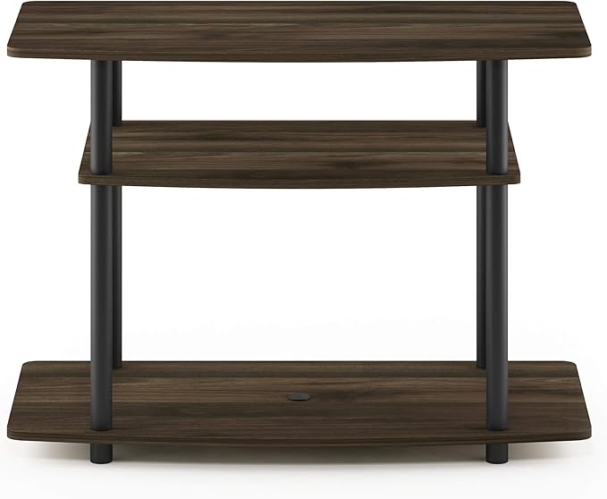Furinno Turn-N-Tube No Tools 3-Tier Entertainment Center TV Stand for TV up to 32 Inch, Plastic Round Tubes, Columbia Walnut/Black
