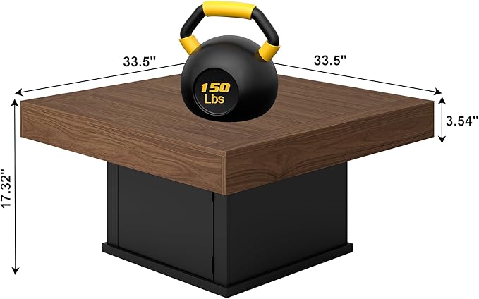 LED Coffee Tables for Living Room, Farmhouse Wood Coffee Table, 33.5" Square Coffee Table with Storage, Large Vintage Brown Center Table, Living Room Tables Cocktail Table (Vintage Brown)