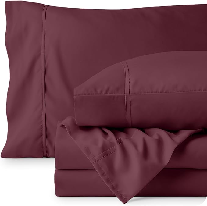Bare Home Twin XL Sheet Set - College Dorm Size - Luxury 1800 Ultra-Soft Microfiber Twin Extra Long Bed Sheets - Deep Pockets - Easy Fit - Extra Soft - 3 Piece Set - Bed Sheets (Twin XL, Burgundy)