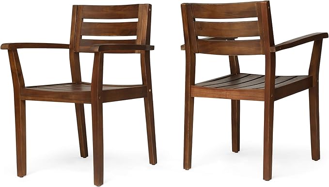 Merax Acacia Wood Dining Chairs Set of 2,Stamford Outdoor Acacia Wood Dining Chairs for Kitchen, Living Room,Outdoor,Dark Brown