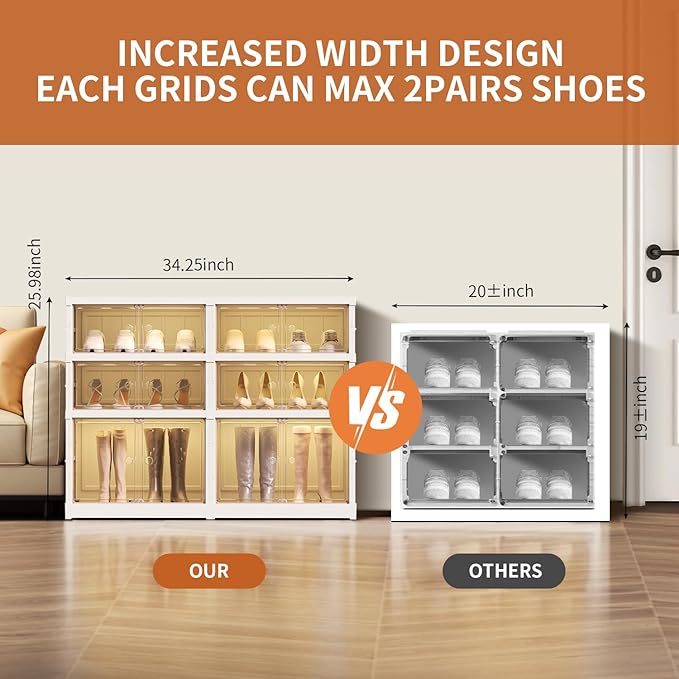 3 Tier Foldable Shoe Rack Organizer for Closet 6-12Pairs Plastic Collapsible Shoe Racks Shelf for front door entrance Stackable Clear Folding Shoes Storage boxes XLarge Storage Cabinet