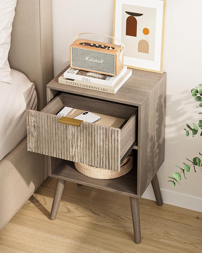 Nightstand, Small Side Table, Bedside Table with Drawer, Modern Night Stand, End Table for Bedroom, Living Room (Grey Stripe)