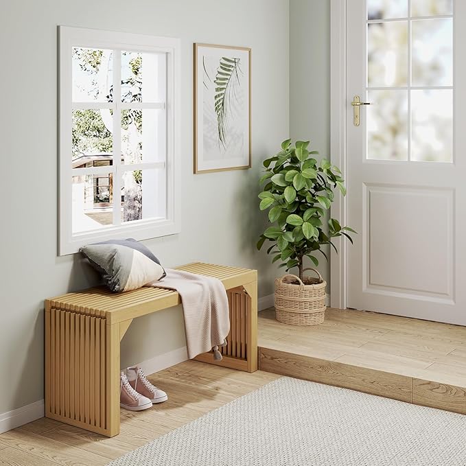 ROOMTEC 35" Dining Bench, Indoor Wood Bench for Entryway,Living Room,Kitchen and Bedroom (Nature, Long Bench)