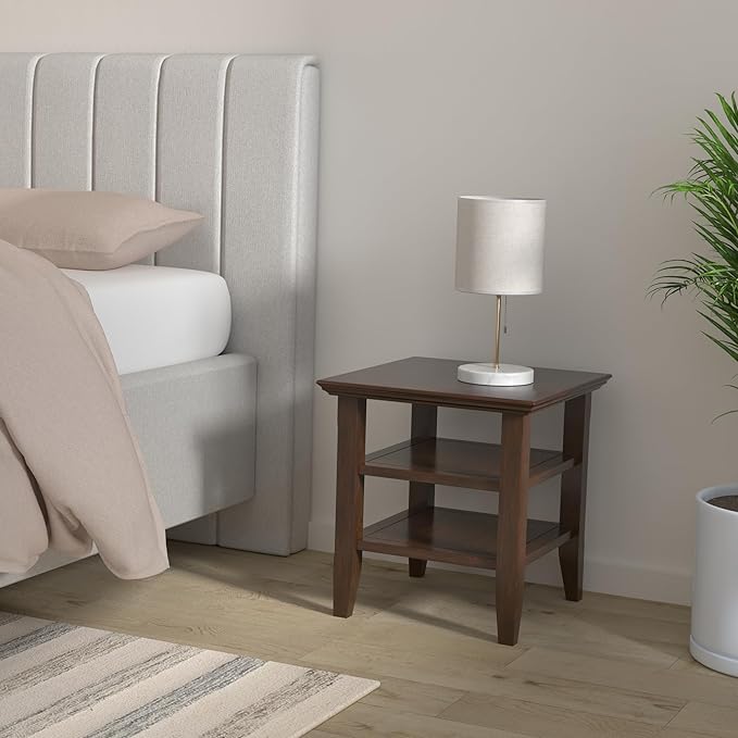 SIMPLIHOME Acadian SOLID WOOD 19 inch Wide Square Transitional End Table in Brunette Brown for the Living Room and Bedroom