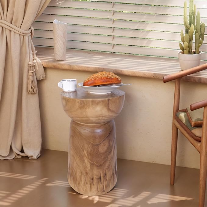 Athaliah 19”H Rustic Tree Stump Side Table – Natural Wooden End Table, Round Wood Accent Stool for Living Room, Patio, Garden, Balcony, or Home Decor（Natural Color）