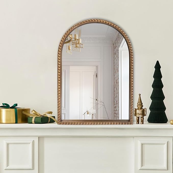 ironsmithn Gold Arched Mirror, 20"x30" Beaded Frame Arch Mirrors, Marlowe Decorative Accent Mirrors for Bathroom Fireplace Bedroom Living Room, Entryway, Antique Gold