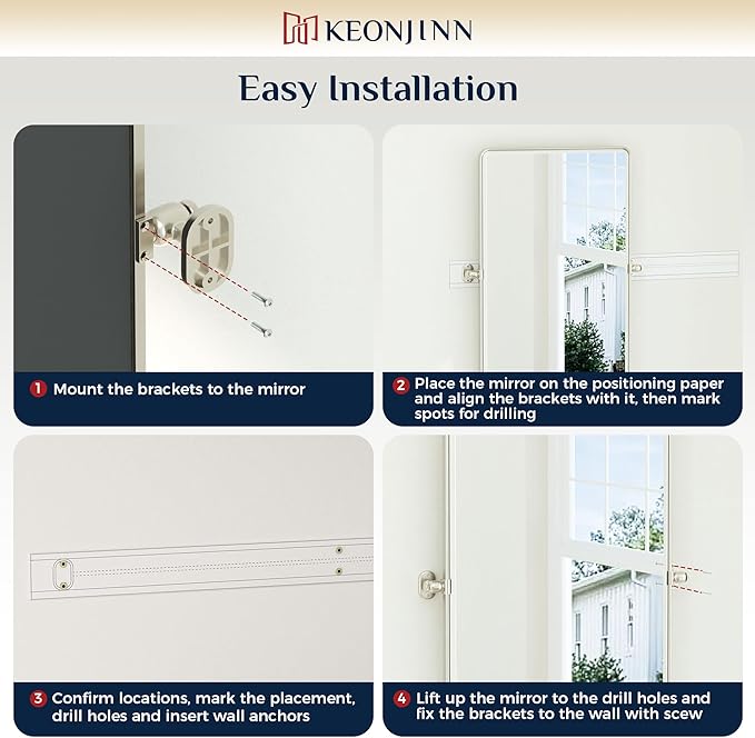 Keonjinn Brushed Nickel Pivot Mirror Bathroom, 20x30 in Tilt Mirror Bathrooms for Over Sink, Rounded Corner Modern Pivot Rectangle Mirrors, Metal Framed Beveled Bathroom Mirrors (Horizontal/Vertical)