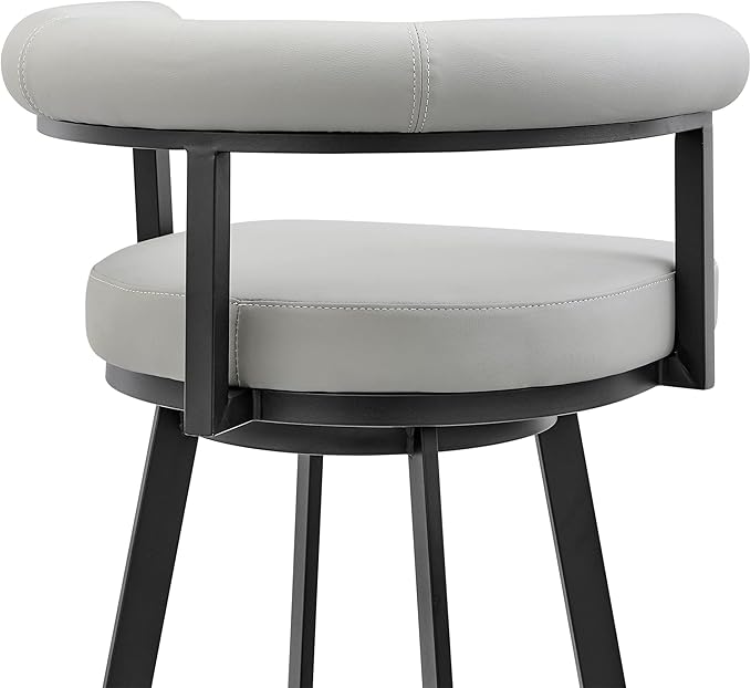 Armen Living Magnolia Swivel Counter Stool in Black Metal with Light Grey Faux Leather