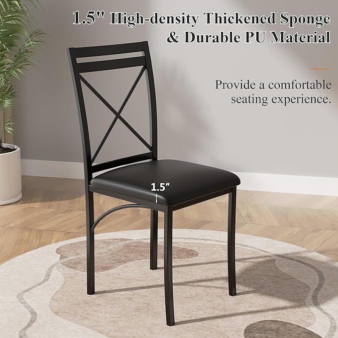 VECELO 5 Piece Dining Table Set for 4, Faux Marble Dinette with Chairs for Kitchen, Breakfast Nook, Small Space, Dark Black