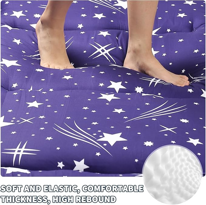 Japanese Floor Mattress,4" Thicken Japanese Floor Sleeping Pad Foldable,Futon Mattress Suitable for Camping and Guest Room (Blue, Queen (80" X 60"))