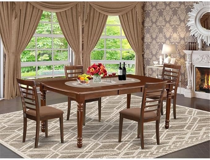 East West Furniture DOML5-MAH-C 5 Piece Dining Room Table Set Includes a Rectangle Kitchen Table with Butterfly Leaf and 4 Linen Fabric Upholstered Dining Chairs, 42x78 Inch, Mahogany