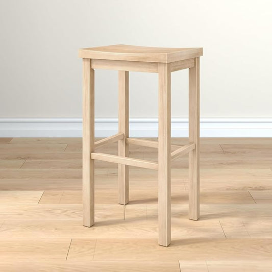 Grain & Grove Smith Collection Solid Wood Bar Stool, 30 inch Saddle-Seat Bar Chair, Backless, Heavy-Duty Construction, Footrest Support, Ideal for Kitchen Islands, Home Bars, and Counters, Blonde