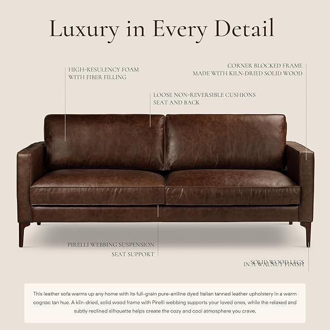 POLY & BARK Mateo Leather Sofa in Chocolate Brown