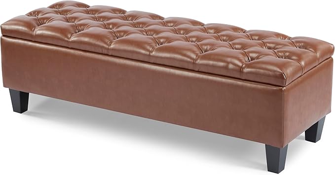 Christopher Knight Home Ottilie Faux Leather Storage Ottoman Bench, Wooden Rectangular Ottoman with Storage, Bedroom End of Bed Foot Stool, Entryway Ottoman Footrest, Living Room Extra Seat, Brown