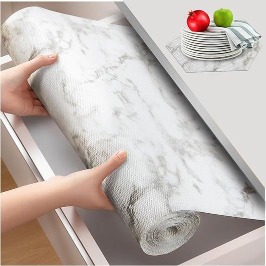Beautysaid Shelf and Drawer Liner for Kitchen Cabinet, Non Adhesive Non Slip Shelf Paper Waterproof Washable Thickened for Dresser Pantry Shelve Bathroom Protector Liner(Marble,12 in x 30 FT)