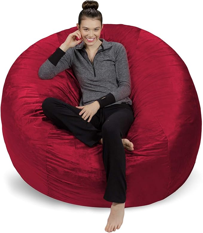 Sofa Sack Bean Bag Chair Cover Only, for Adults and Kids, Without Filling Comfy Fluffy Round or Oval Beanbag Chair Cover Replacement, Lazy Sofa Cover for Reading Chair or Floor Chair, 6-Feet, Cinnabar