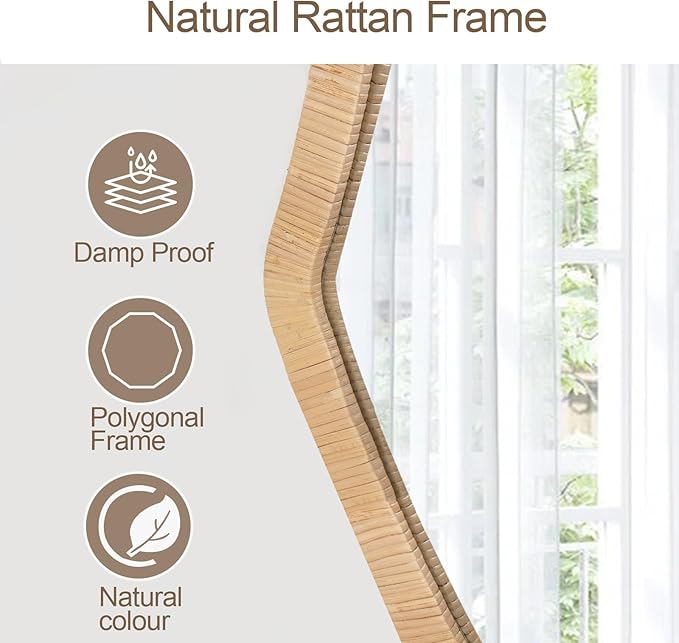 ULIKE Rattan Mirror for Wall, Bathroom 30 Inch Rustic Farmhouse Wall Decor with Handmade Wicker Frame, Boho Woven Mirror for Nursery Bedroom Living Room Entryway