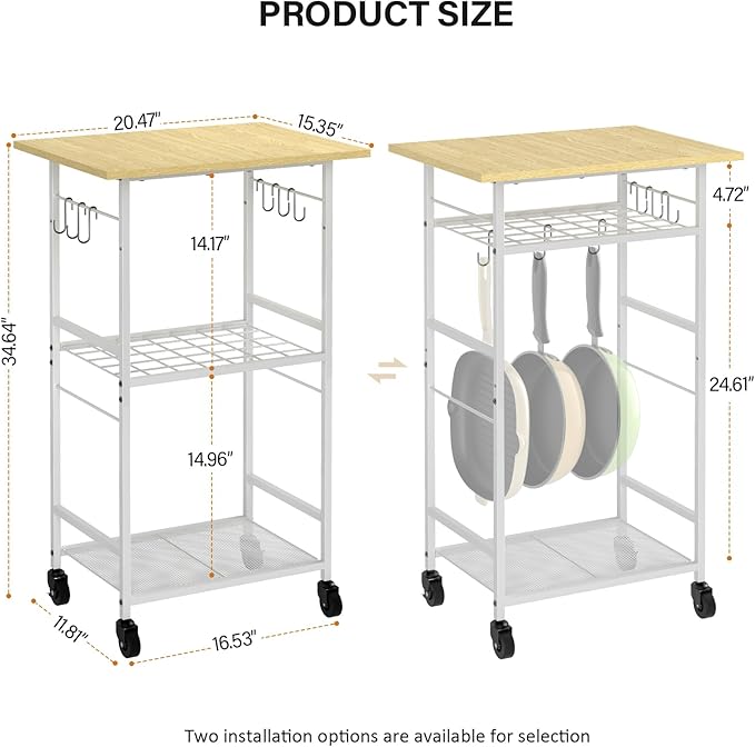 Rolling Kitchen Microwave Cart, 3 Tier Microwave Table Stand with Adjustable Shelf, Kitchen Storage Rack on Wheels, Coffee Station Cart Rack Shelf Organizer for Living Room Office, Balcony