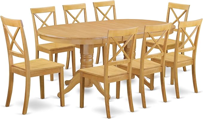 East West Furniture VABO9-OAK-W 9 Piece Modern Dining Table Set Includes an Oval Wooden Table with Butterfly Leaf and 8 Dining Room Chairs, 40x76 Inch, Oak