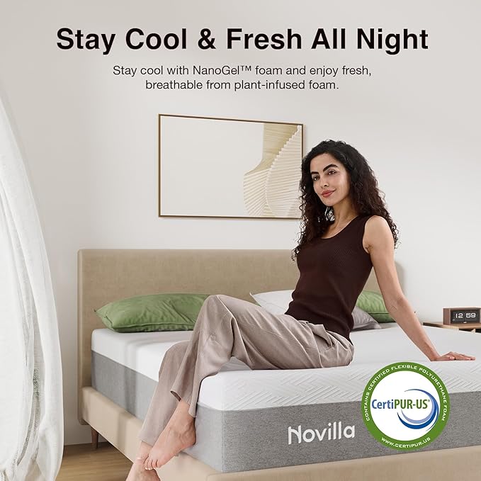 Novilla Twin XL Mattress, 12 Inch Gel Memory Foam XL Twin Mattress for Cool Night & Pressure Relief, Medium Plush Feel with Motion Isolating, Bliss