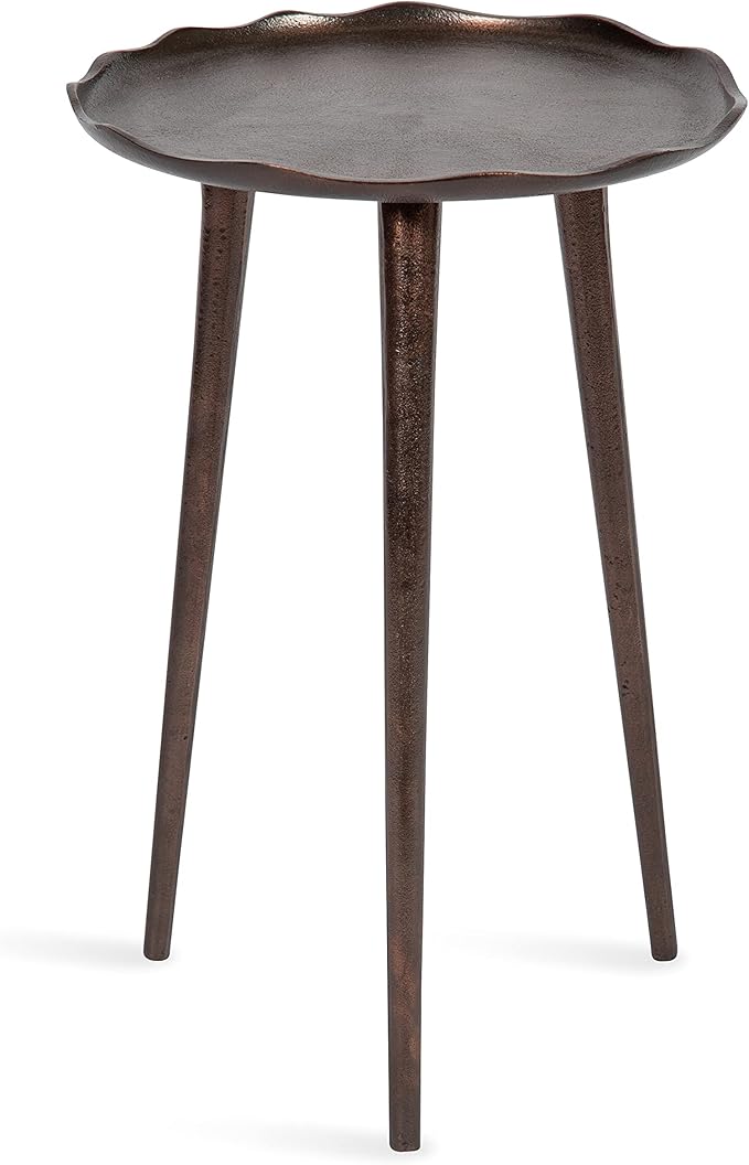 Kate and Laurel Alessia Modern Round Metal Side Table; 15 x 15 x 22; Bronze; Decorative Glam Cast Aluminum End Table with Deckled Edge for Bedroom Nightstand or Living Room Accent