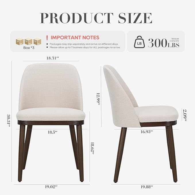 COLAMY Upholstered Dining Chairs Set of 6, Modern Kitchen Chairs with Back, Fabric Side Chair with Wood Legs for Dining Room Kitchen Restaurant, Beige